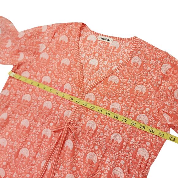 Mandum Maxi Dress Womens Medium Orange Floral Side Slit V-Neck Cotton Bohemian - Picture 11 of 12